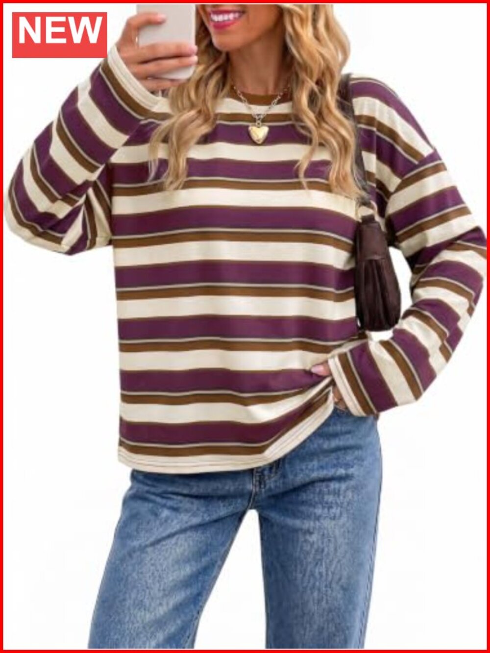 Striped Oversized Long Sleeve Crewneck Tee for Women